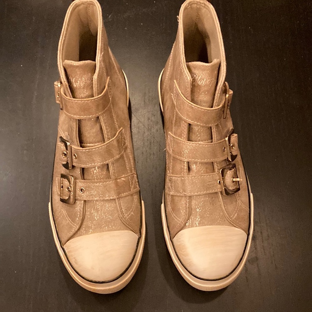Blowfish Malibu Tan High-Top Sneakers size 10 with Multi-Strap Design